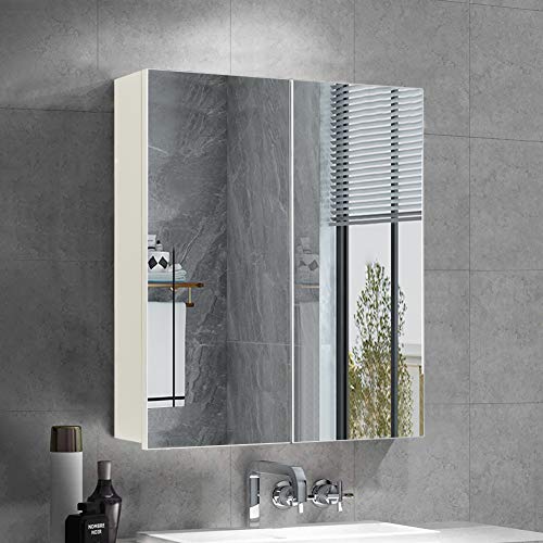 OFCASA 2 Türen Badezimmer Spiegel Schrank Wandmontage Badezimmer Aufbewahrungsschrank mit Spiegel Verstellbare Regale Schrank für Badezimmer Duschraum 50 x 60 x 15cm