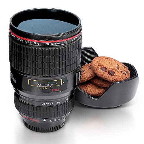 Monsterzeug Kaffeebecher Kameraobjektiv, Originelle Kaffeetasse Objektiv, Kamera Linse Becher mit Deckel, Fotografen Geschenk, Coffee Mug 450 ml