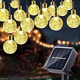 Solar Lichterkette Außen & Innen,12M 100 LED Kristallkugeln Wasserdicht Outdoor ,8 Modi, für Garten, Balkons,Weihnachten,Hochzeiten, Camping (Warmweiß)