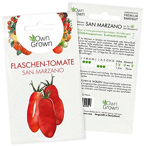 Tomaten Samen San Marzano: Premium Tomatensamen zum einfachen Anbau von Tomatenpflanzen für Balkon und Garten – Alte Tomatensorten Samen für köstliche Flaschentomaten – 5 Gemüse Samen von OwnGrown