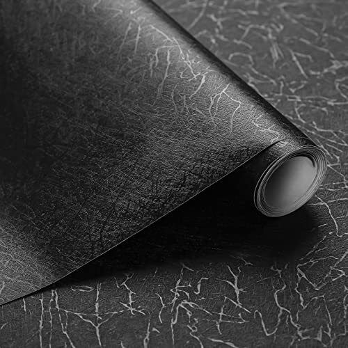 Klebefolie Möbel Schwarz Selbstklebende Folie 40 cm x 300 cm Dekofolie Möbelfolie Tapeten Seidenmatt Prägung Wasserdichte Dekoration für Möbeloberfläche Wände Schränke