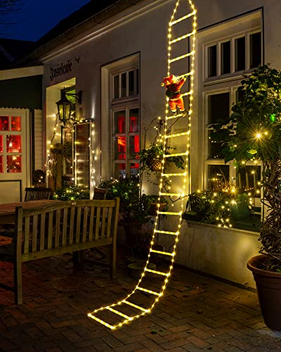 Geemoo LED Weihnachtsmann Leiter Lichterkette - 3M LED Weihnachtsbeleuchtung Strombetrieben mit Timer, Speicherfunktion, 8 Modi, für Innen Außen Weihnachtsbaum Fenster Weihnachten Deko (Warmweiß)