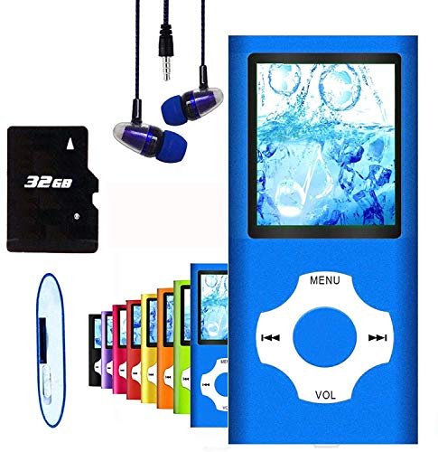 Hotechs MP3-Player/MP4-Player, MP3-Player mit 32 GB Speicherkarte, schlankes Design, digitales LCD-Display, 4,6 cm (1,8 Zoll) Display, FM-Radio (Blau mit Weiß)