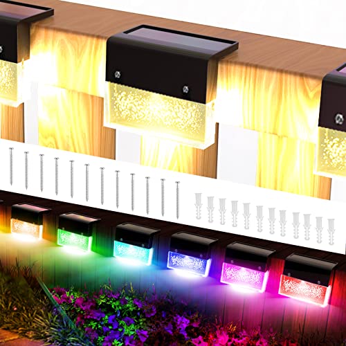 YAOBLUESEA 6 Stück Solarlampen für Außen Garten, Wasserdicht LED Zaunlichter mit 2 Modi (RGB/Warmweiß) Solar Deck Step Lights Outdoor Licht für Hof, Terrasse, Treppe, Stufen Zäune Beleuchtung Deko