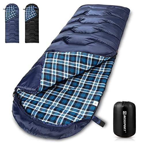 Bessport Schlafsack Flannel für Camping 3-4 Jahreszeiten - 10 °C-15°C | Winter Schlafsack Leichtgewichtig, Wasserdicht und Warm für Erwachsene und Kinder,Rucksackreisen,Camping, Wandern und Reisen