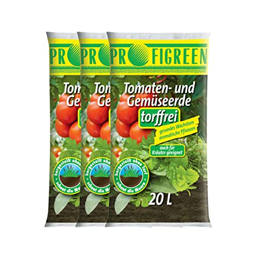 Profigreen Tomatenerde torffrei mit nachhaltigem Langzeitdünger - Gartenerde mit Natur Dünger für Tomaten & andere Gemüsesorten - Pflanzerde mit Bodenhilfsstoff für Tomatenpflanzen (60 Liter)