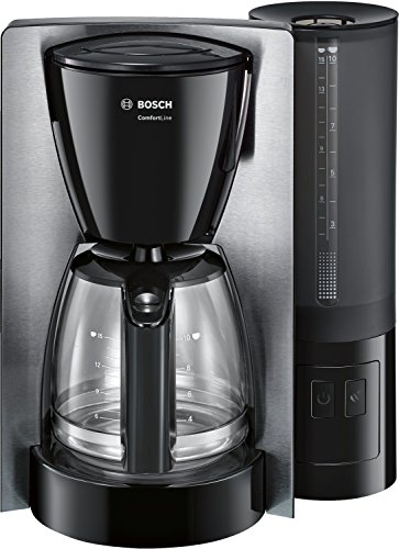 Bosch Filterkaffeemaschine ComfortLine TKA6A643, Aroma+, Aromaschutz-Glaskanne 1,25 L, für 10-15 Tassen, abnehmbarer Wassertank, Tropfstopp, schwenkbarer Filterträger, Kabelstaufach, 1200 W, schwarz