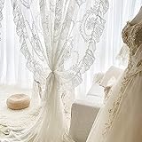 TONZN Weiße Fenstervorhänge, durchsichtige Vorhänge, Vintage-Blumen-Stickerei-Vorhänge, französische Prinzessin-Rüschen-Fenstervorhänge, 300 x 220 cm (118 x 87 Zoll)