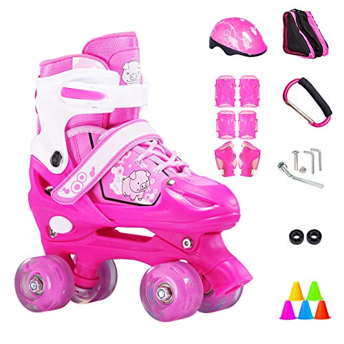 ZCRFY Inline-Skates Rollschuhe Verstellbare Zweireihige 4-Rad-Kinder Inline-Skates Roller Für Anfänger 2-15 Jahre Alte Kinder Eisschuhe Geburtstagsgeschenke,Pink-S(26-33) Code-Set1