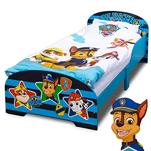 PAW Patrol Kinderbett 70 x 140 cm | Kinderbett für Jungen und Mädchen ab 2 Jahren | Kinder Bett mit Rausfallschutz & Lattenrost | Kinderzimmermöbel mit coolem Design