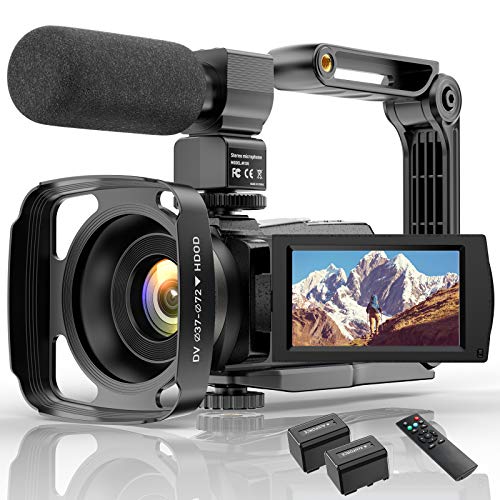 Videokamera 4K WiFi Full Hd Video Camcorder mit Mikrofon YouTube Vlogging Digitalkamera,IR Nacht 48MP16X Digital Zoom 3,0 Zoll 270 ° Drehbarer Touchscreen Kamerarecorder mit Fernbedienung