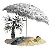 Kingsleeve® Sonnenschirm Hawaii Ø160cm Neigbar Höhenverstellbar UV Schutz 30+ Groß Rund Balkon Strand Strohschirm Strandschirm Bast Hawaiischirm Grau