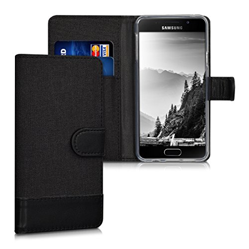 kwmobile Wallet Case kompatibel mit Samsung Galaxy A3 (2016) - Hülle mit Ständer - Handyhülle Kartenfächer Anthrazit Schwarz