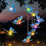 iShabao Muttertagsgeschenke Schmetterling Solar Windspiel Garten, 6 LED Solar Windspiel für Draußen, Wasserfest, Geschenke für Frauen, Dekorationen für Baum, Balkon, Hochzeit(Blau)