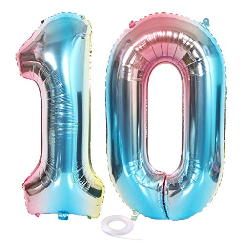 SNOWZAN XL Zahlen Ballon Nummer 10.Luftballon Regenbogen Mädchen Junge Luftballons Zahl 10.Geburtstag Deko Blau Rose Bunt Schillernde 10 Jahre FolienBallon 32 zoll Riesen Helium Happy Birthday Party