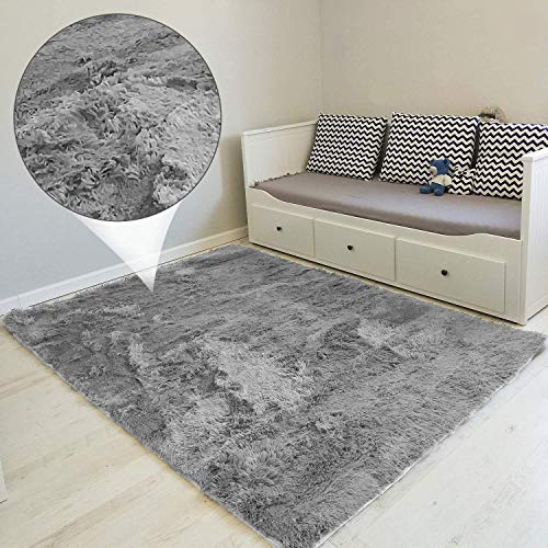 Hochflor Teppich wohnzimmerteppich Langflor 160 x 230 cm - Teppiche für Wohnzimmer flauschig Shaggy Schlafzimmer Bettvorleger Outdoor Carpet Grau