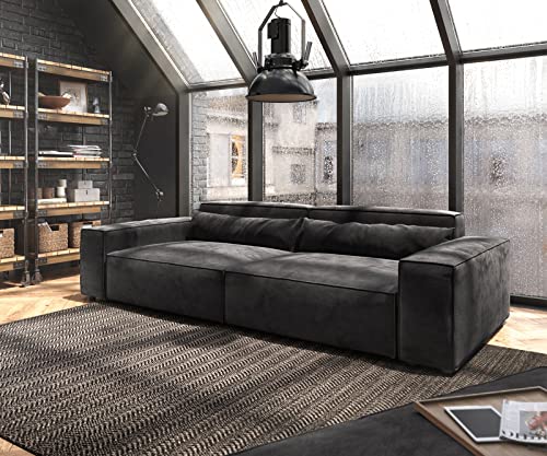 DELIFE Big-Sofa Sirpio XL Mikrofaser Schwarz 270x130 cm mit Hocker