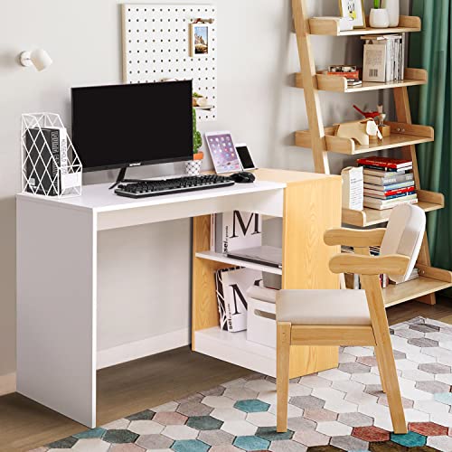 Computertisch Schreibtisch, EPLUS LIVING PC Tisch Bürotisch, Kleiner Schreibtisch mit mit Regal, Holz Arbeitstisch für Arbeitszimmer, Zuhause, Büro, Schule (110 x 50 cm)