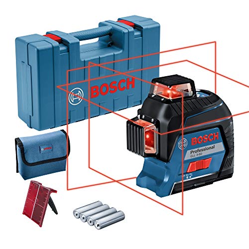 Bosch Professional Linienlaser GLL 3-80 (roter Laser, max. Arbeitsbereich: 30 m, 4x AA Batterie, im Handwerkerkoffer), Blau