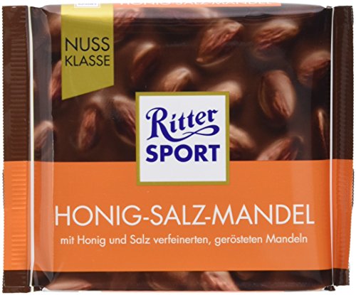 Ritter Sport Honig-Salz-Mandel (11 x 100 g), ganze Mandeln in Vollmilchschokolade, verfeinert mit Honig und Salz, einzigartig im Geschmack