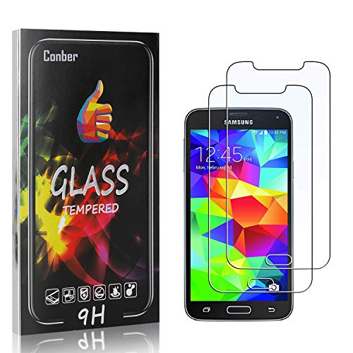 Conber [2 Stück] Displayschutzfolie kompatibel mit Samsung Galaxy S5, Panzerglas Schutzfolie für Samsung Galaxy S5 [Hüllenfreundlich][9H Härte]
