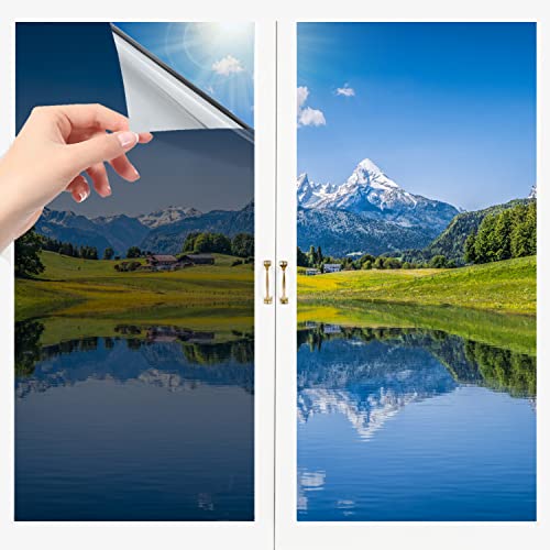 Spiegelfolie Selbstklebend Sichtschutz Folie für Fenster Blickdichte Sonnenschutzfolie 99% UV-Schutz Fensterfolie Schwarz (75*200)