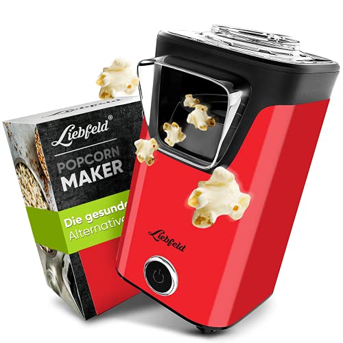 ﻿Liebfeld Popcornmaschine - Heißluft Popcorn Maker ohne Fett & Öl - Retro Küchen Gadget für Pop Mais mit Zucker, Salz - Cooler Snack Automat (Rot)