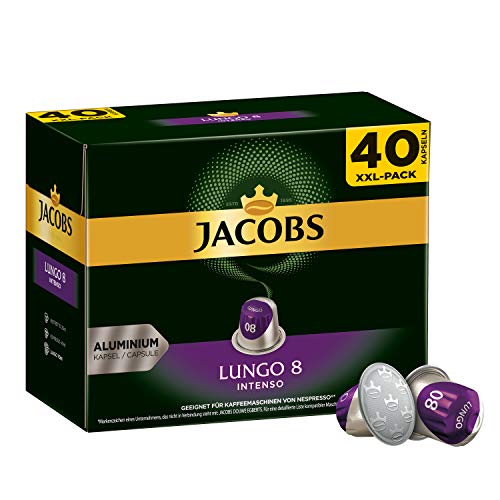Jacobs Kaffeekapseln Lungo Intenso (nur für kurze Zeit) Megapack XXL, Intensität 8 von 12, 200 Nespresso kompatible Kapseln (5 x 40 Kapseln)
