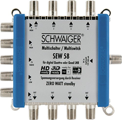 SCHWAIGER SEW58 531 Multischalter (bis zu 8 Teilnehmer, kein Netzanschluss nötig; DVB-T2 geeignet) Silber