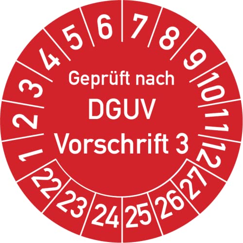 Geprüft nach DGUV Vorschrift 3 Prüfplakette, 500 Stück, in verschiedenen Farben und Größen, Prüfetikett Prüfsiegel Plakette DGUV V3 (30 mm Ø, Rot)