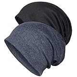 Senker 2 Pack Cotton Slouchy Beanie Hats, Chemo Headwear Caps for Women and Men, A-Black/Grey, A-schwarz/grau, Einheitsgröße