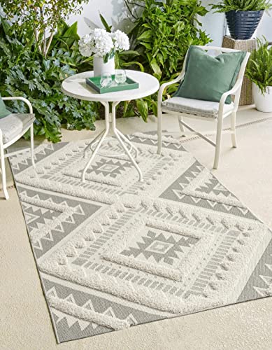 the carpet Karel In & Outdoor Teppich wetterfest - hochwertiger Balkon Teppich Creme - Boho Teppich mit geometrischem Muster 80 x 150 cm aus Polypropylen
