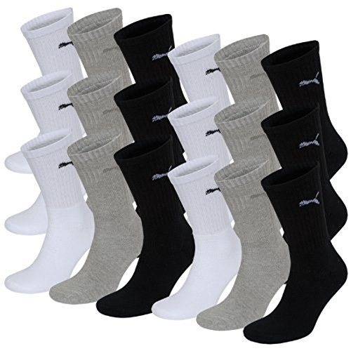 PUMA Unisex Crew Socks Socken Sportsocken MIT FROTTEESOHLE 18er Pack white / grey / black 325 - 39/42