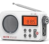 Tendak Radio Batteriebetrieben FM UKW AM, Weltempfänger Radio mit Großes Display/Timing-Funktion/Wecker, Transistor Radio unterstützt USB-Stromversorgung/Batteriebetrieben Radio Weiß