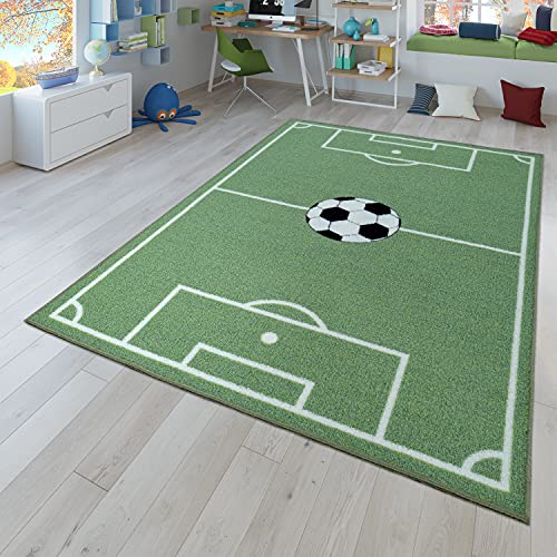 TT Home Kinder-Teppich, Spiel-Teppich Für Kinderzimmer Mit Fußball-Design, In Grün, Größe:160x220 cm