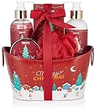 BRUBAKER Cosmetics Bade- und Dusch Set Winter Beeren Duft - 6-teiliges Geschenkset in dekorativer Metallwanne Weihnachten - Weihnachtsset für Frauen und Männer