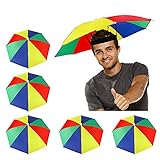 Heqishun 5 Stücke Regenschirmhut als Spassgeschenk an Karneval Regenschirmmütze, Spaßiges Accessoire Kopfregenschirm, Faltbarer Regenschirmhut für Dekoration Kostüm Golf Radfahren Angeln Gartenarbeit