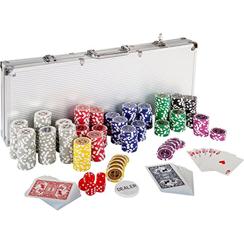Ultimate Pokerset mit 500 hochwertigen 12 Gramm METALLKERN Laserchips, inkl. 2X Pokerdecks, Alu Pokerkoffer, 5X Würfel, 1x Dealer Button, Poker, Set, Pokerchips, Koffer, Jetons