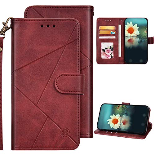 Kompatibel mit Samsung Galaxy A51 Hülle Leder Tasche Flip Case Schutzhülle,Geometrische Muster PU Leder Wallet Handy Tasche Magnetisch Klapphülle mit Kartenfächer für Galaxy A51,Rot
