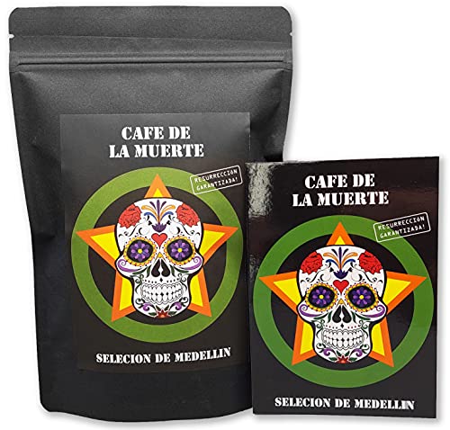 Cafe de la muerte | Selecion de Medellin | Starker Kaffee Starkes Design Tolles Geschenk| Ganze Bohnen Trommelröstung | Mit toller Karte