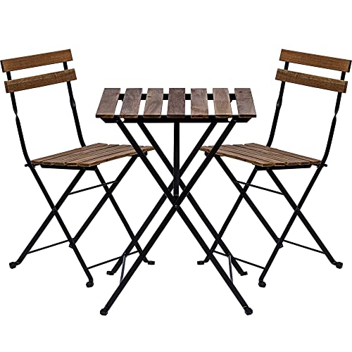 STILISTA Bistro-Set 3-teilig, FSC®-zertifiziertes Akazienholz und Metall, 1x Tisch + 2X Stuhl, klappbar