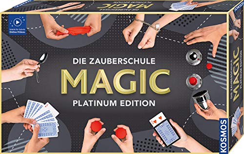KOSMOS 697082 Die Zauberschule MAGIC Platinum Edition, 180 ZauberTricks, viele magische ZauberUtensilien, Zauberkasten für Kinder ab 8 Jahre, bebilderte Anleitung, OnlineErklärVideos. für alle Level
