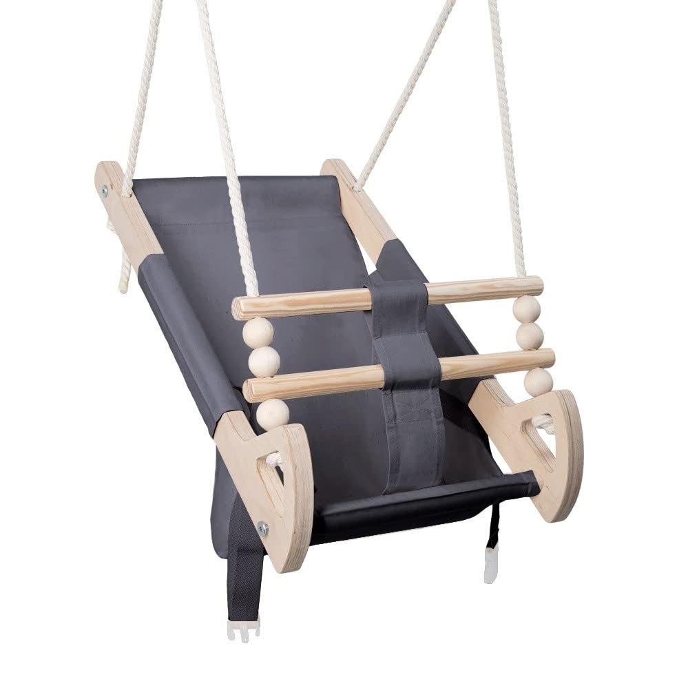 Stoffschaukel Kinder für Kinder mit Sitzgurt | Kleinkindschaukel für Draußen aus Holz und Baumwolle | Baby Hängeschaukel modernes Design | 100% ECO | Made in EU