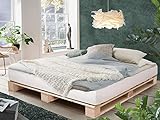 PALETTI Palettenbett Massivholzbett Holzbett Bett aus Paletten mit 11 Leisten, Palettenmöbel Made in Germany, 180 x 200 cm, Fichte natur