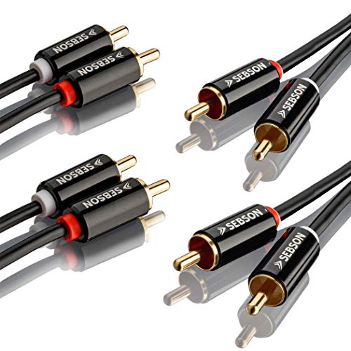 SEBSON 2X Cinch Audio Kabel 1m, 2 zu 2 Cinch Stecker RCA, AUX Audio Kabel für Stereoanlage, Verstärker, Heimkino und HiFi Anlagen