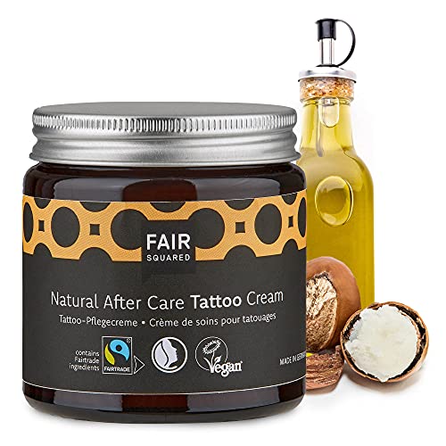 Fair Squared Vegane Natural After Care Tattoo Creme 100 ml – Naturkosmetik After Tattoo Pflege Feuchtigkeit – Fairtrade & Vegan – Tattoo Creme frisches Tattoo ohne Parabene