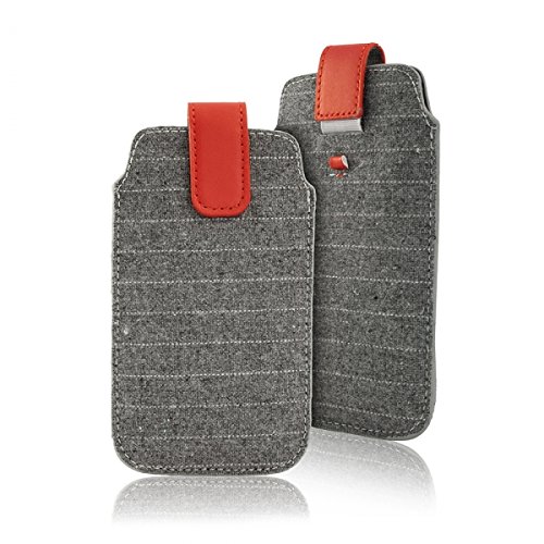 Handytasche grau geeignet für 'Samsung Galaxy S7 Edge' Handy Schutz Hülle Slim Case Cover Etui mit Auszugband rot