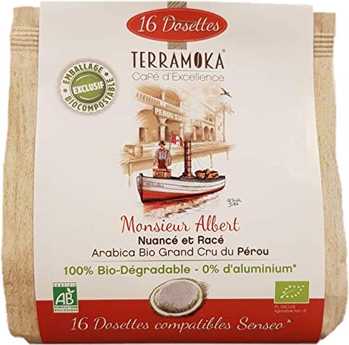 Terramoka Albert Espresso – 16 kompostierbare Bio-Kaffeepads, Senseo® kompatibel