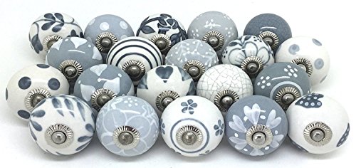 20 Hochwertige Keramik-Türgriffe - 20 Keramik knöpfe kanuf in Grau und Weiß, gemischte Designs, Schranktürknöpfe, Schubladengriffe von PUSHPACRAFTS PUSHPACRAFTS (20)