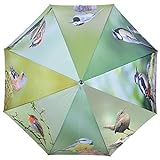 Esschert Design Regenschirm Vögel aus Polyester, Metall und Holz, 120,0 x 120,0 x 95,0 cm